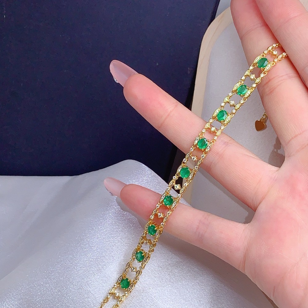 High Quality vintage diopside bracelet Gemstone S925 Silver Plated 18K Gold Gift