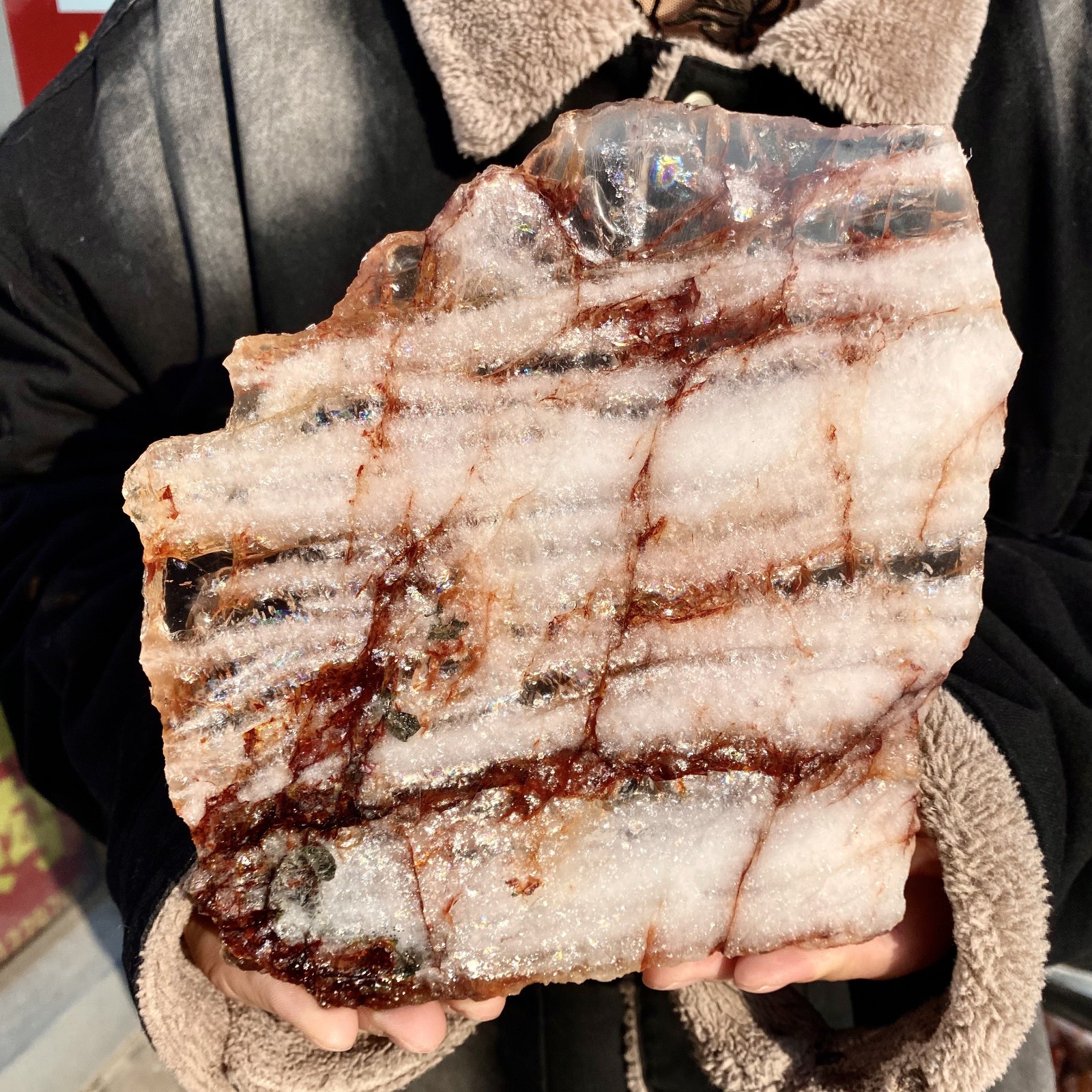 2.05LB Natural RED FIRE QUARTZ Hematoid Quartz slice Crystal mineral slab Reiki