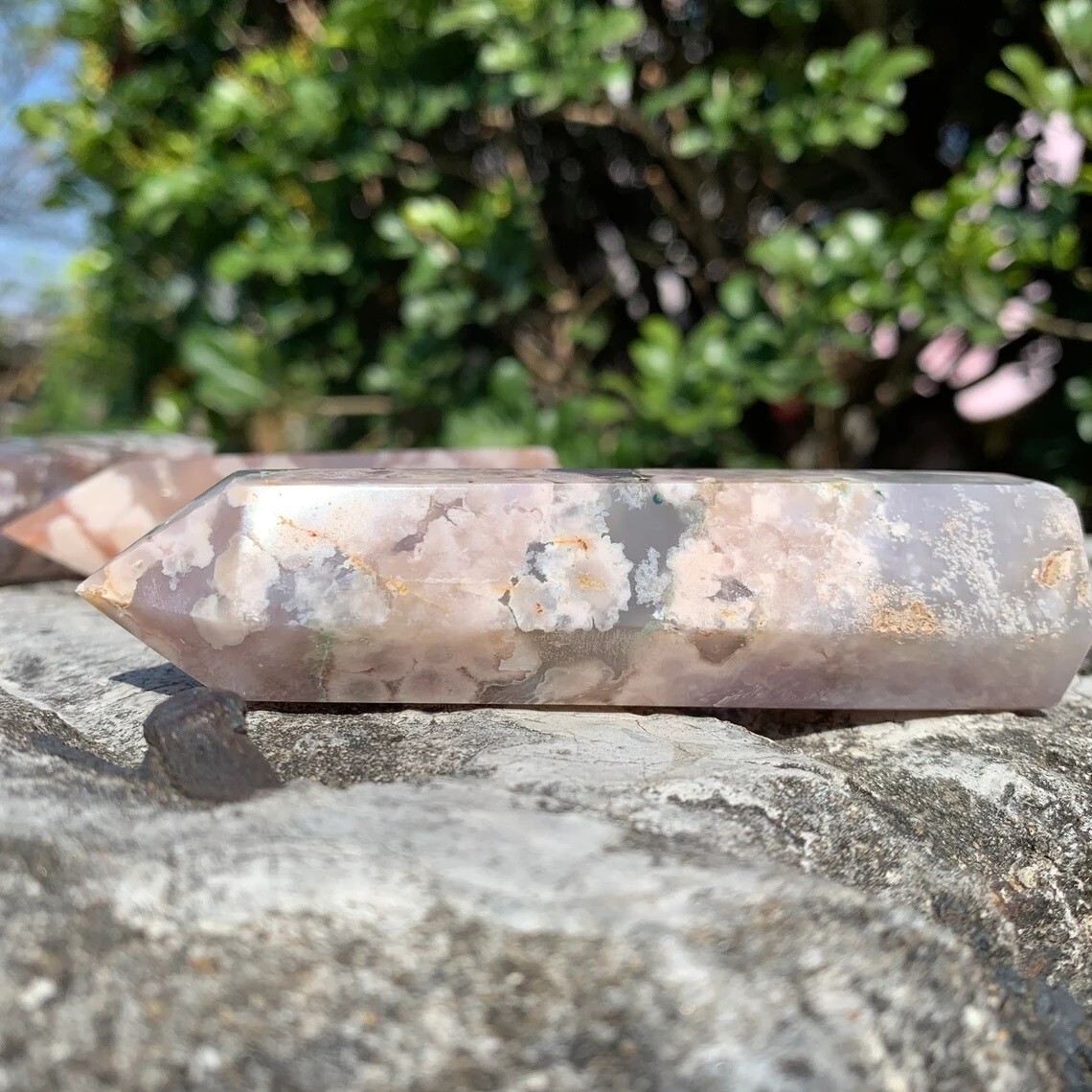 3” Cherry Blossom Agate Point Obelisk Wand Natural Floral Crystal Tower Decor