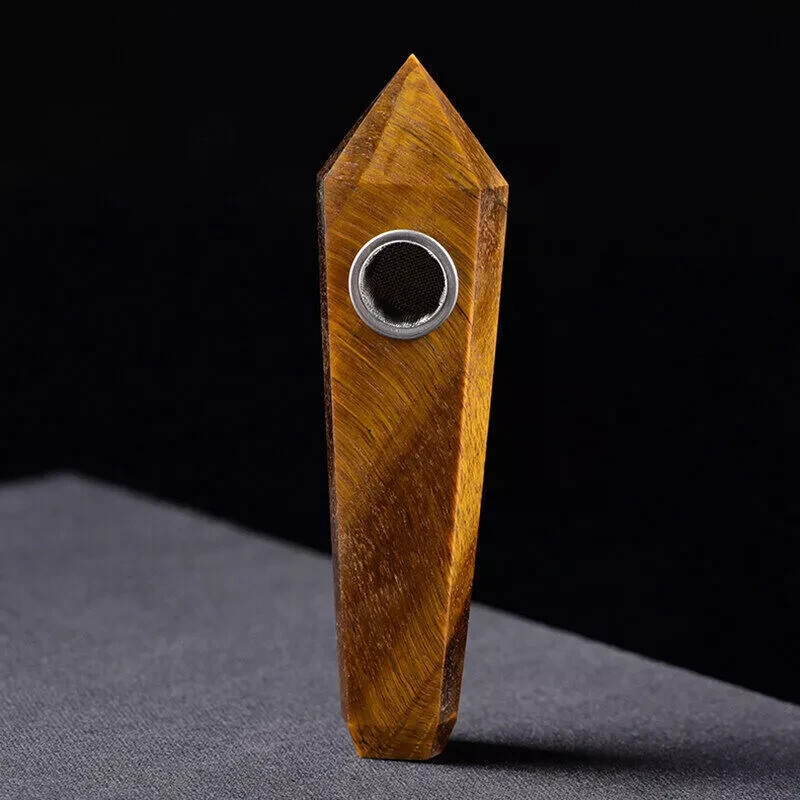 1pc Natural Tiger’s eye Smoking Pipe Quartz Crystal Point Obelisk Wand Reiki Gem