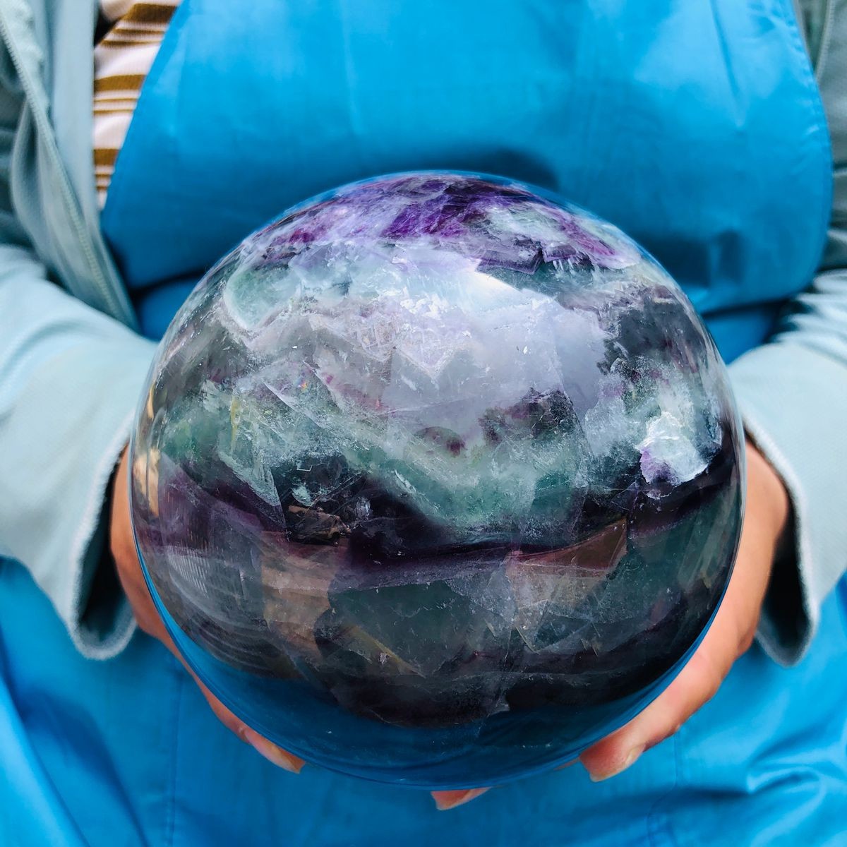 6.4 LB Natural Rainbow Fluorite Sphere Collectible Decor Healing Stone 5479