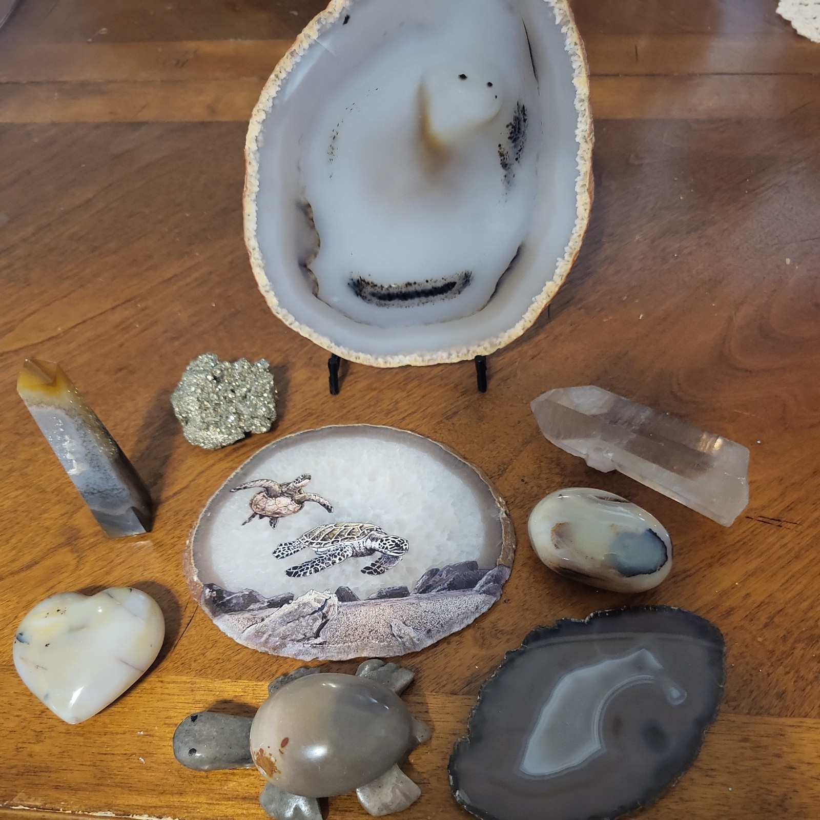 Brazilian Agate Slices Dendritic Agate Heart Palm Druzy Agate Point Poly Turtle