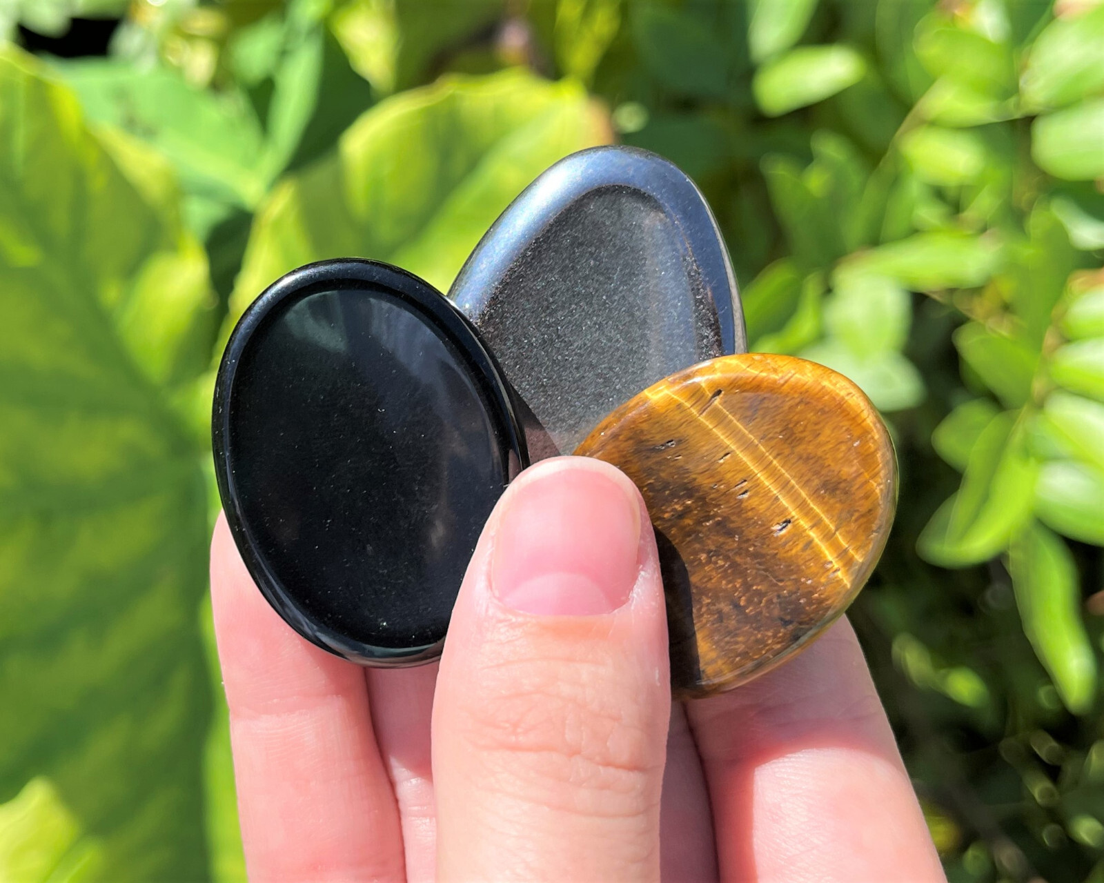 Triple Protection Worry Stone Set – Gold Tiger Eye, Black Obsidian & Hematite