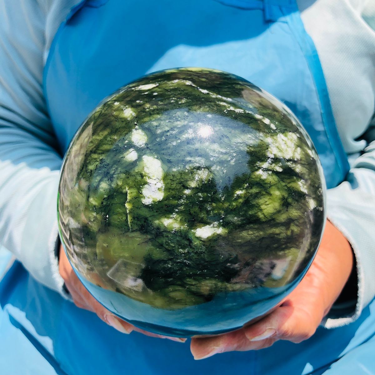 2650g Natural Southern Jade Sphere Green Serpentine Crystal Ball Healing