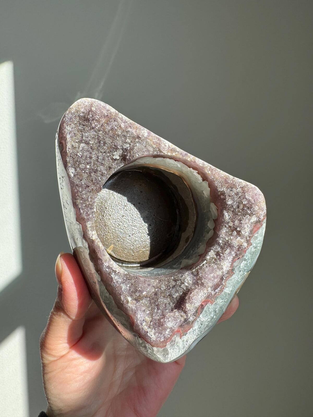 Galaxy Amethyst Crystal Cluster Geode Tea Light Candle Holder Plant Stand A9