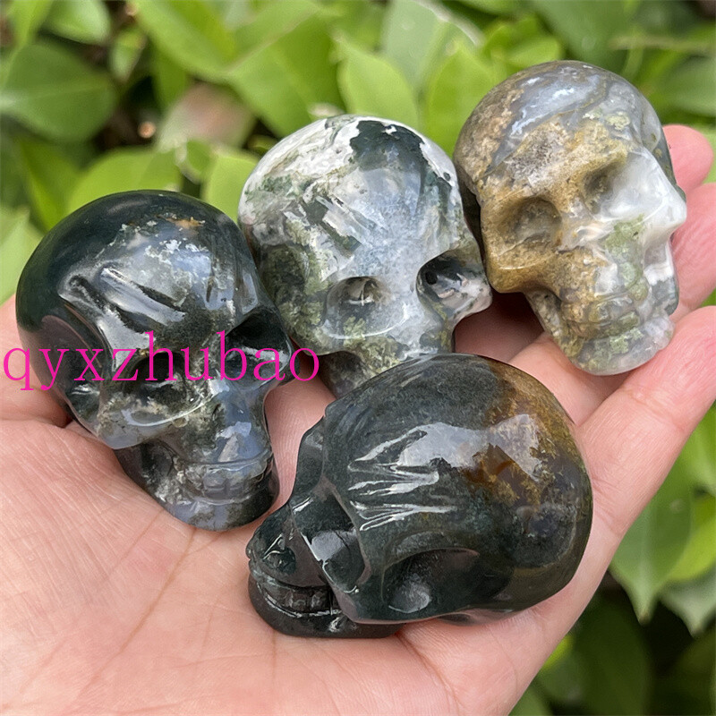 2″ Natural Aquatic agate carved skull Quartz Crystal Skull reiki healing gem 1pc