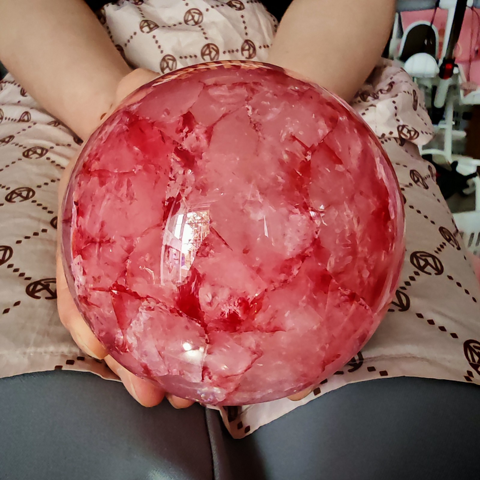 2.97LBRed gel flower crystal ball quartz crystal ball, spiritual energy recovery