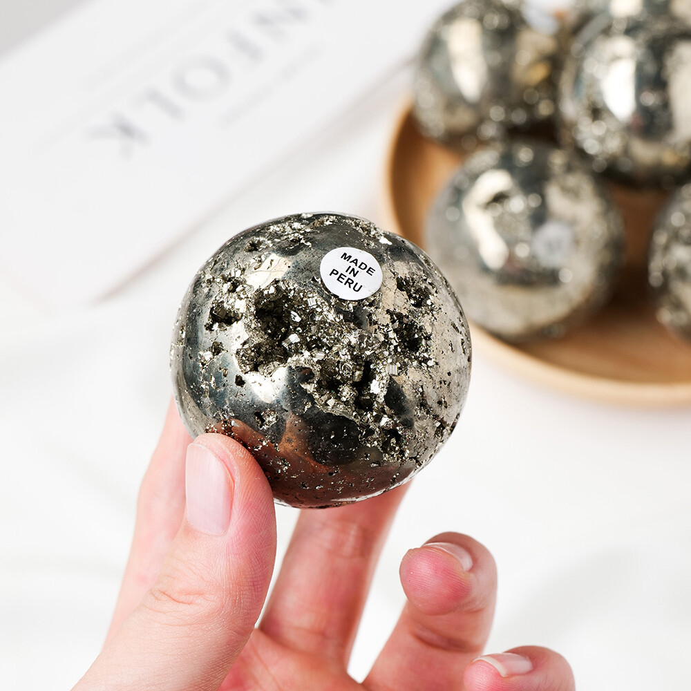 3-4cm Iron Pyrite Sphere Druzy Crystal Ball Polished Gemstone Orb