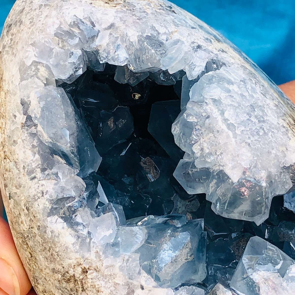 4LB Natural Blue Celestite Geode Quartz Crystal Mineral Specimen Healing