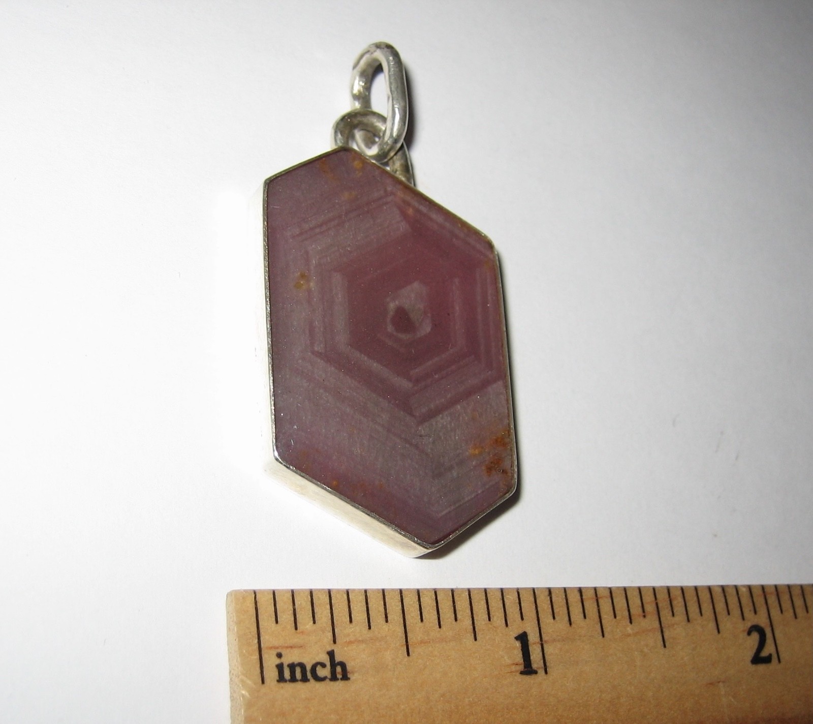 36mm x 22mm RUBY CRYSTAL STONE MINERAL SILVER PENDANT TANZANIA W/ RESIN COATING
