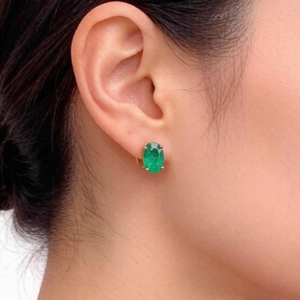 high quality emerald Stud Earrings Gemstone S925 Silver Plated 18K Gold Jewelry