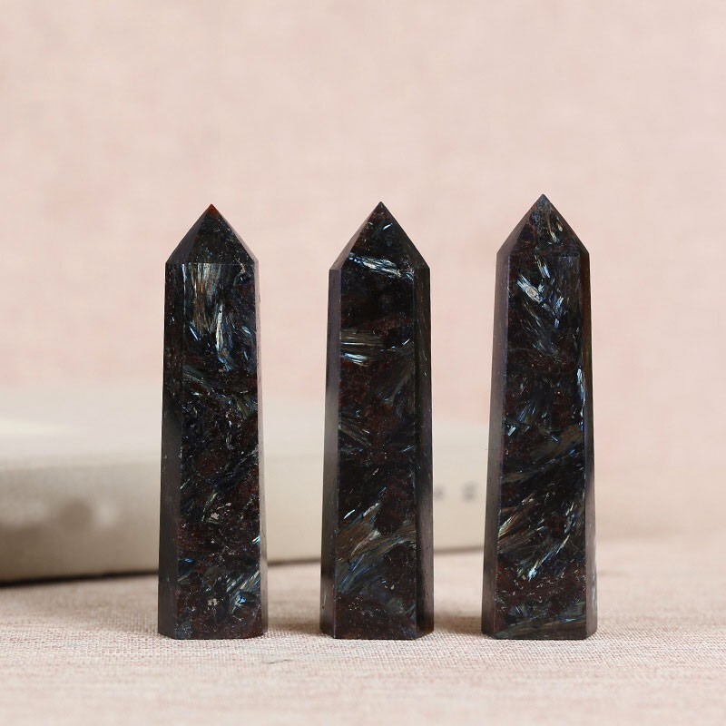 Arfvedsonite Healing Crystal Tower Point Wand Reiki Witch Obelisk Decor Gifts