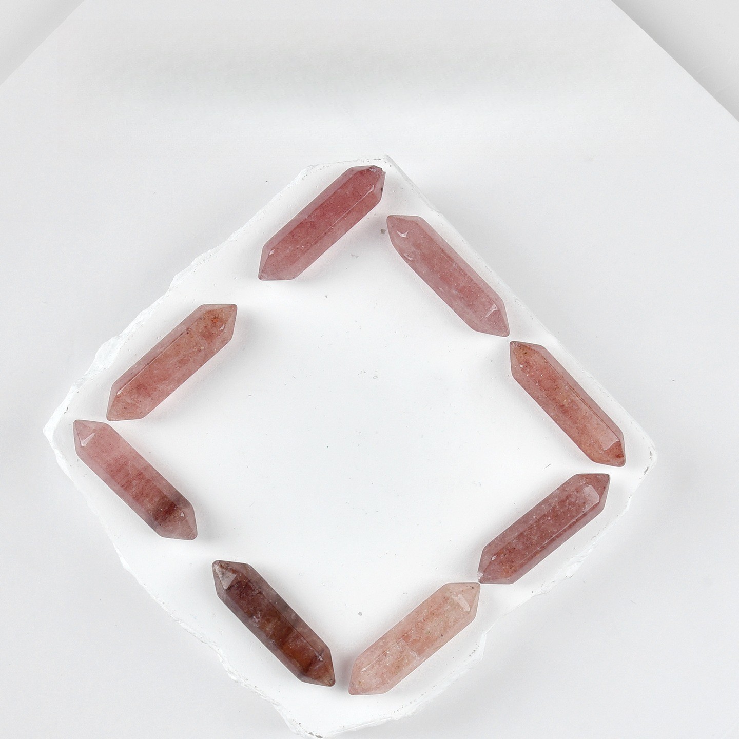 Natural Red Strawberry Quartz Double Point Hexagonal Prism Crystal Energy Stone