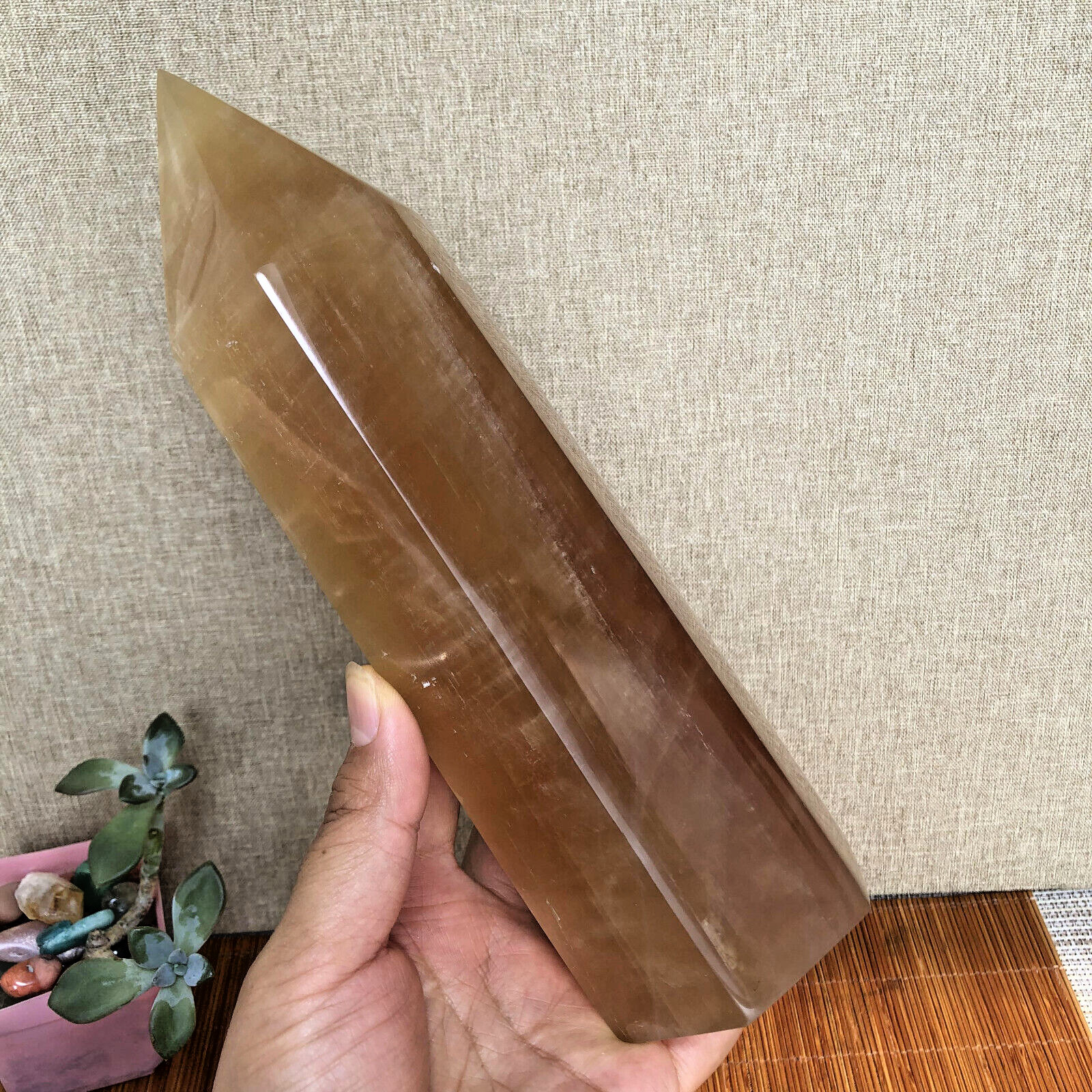 210mm Natural Iceland spar wand Obelisk Crystal Quartz specimens 1.36kg A3615
