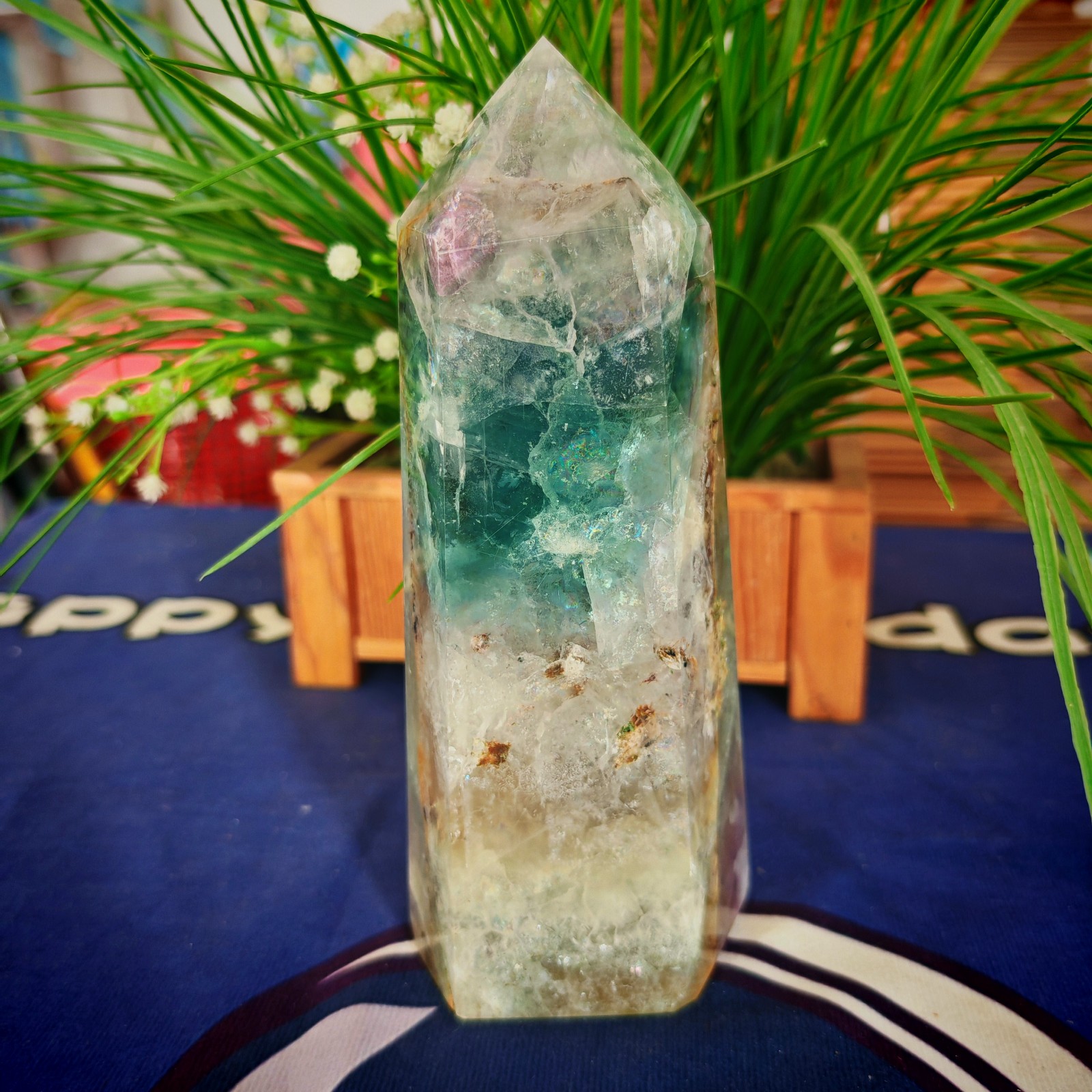 4.95LB Polishing and healing of natural colored fluorite crystal tower 2250g