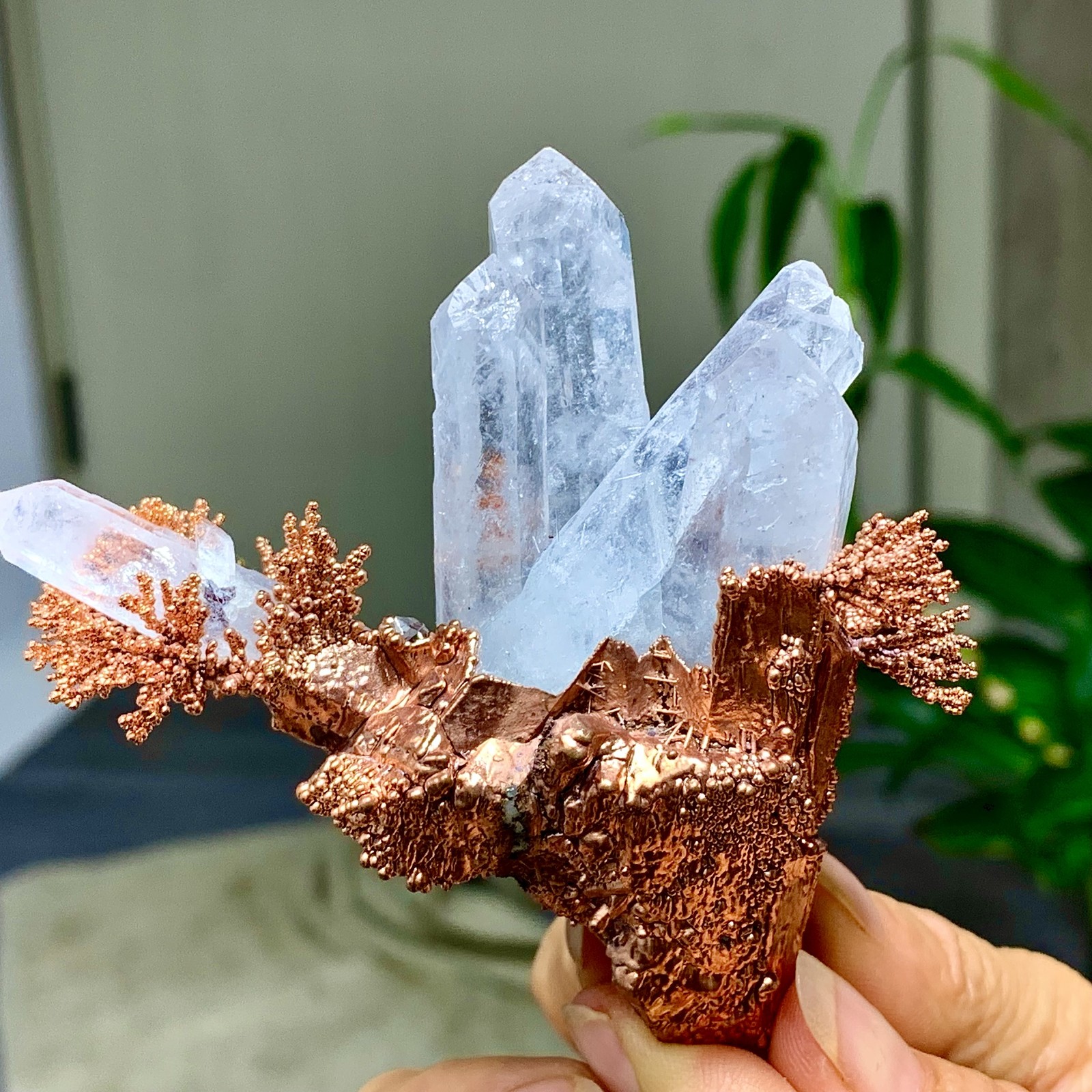 102G Rare!! iridescent Native Copper with white quartz crystal mineral-symbiosis
