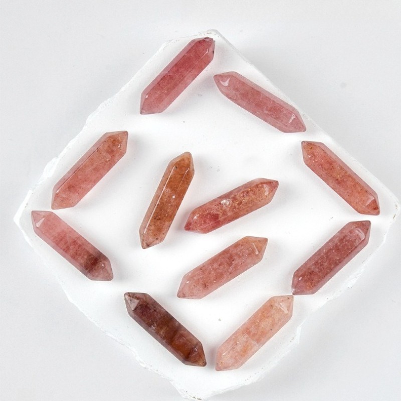 Natural Red Strawberry Quartz Double Point Hexagonal Prism Crystal Energy Stone