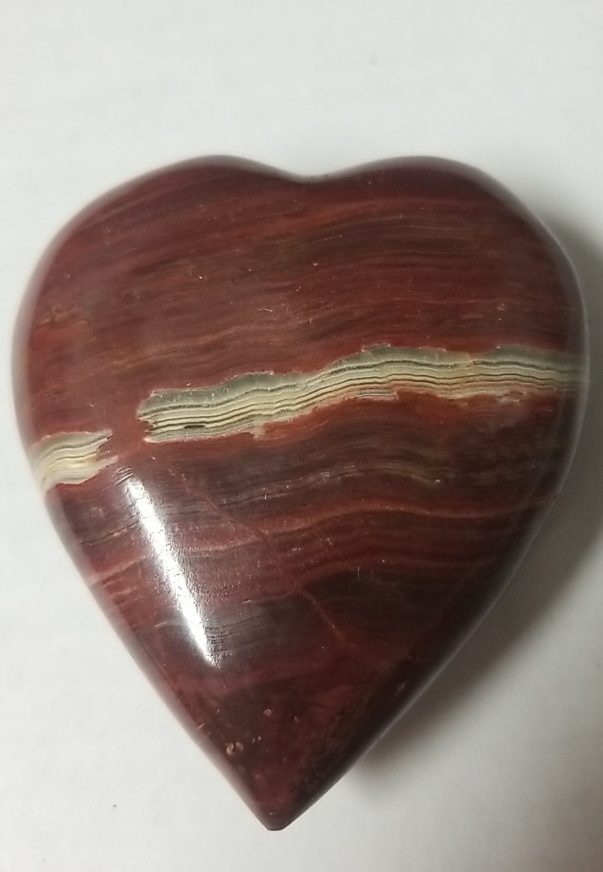 Red Banded Jasper Polished Stone Heart 210 grams 3″x 2 3/4″