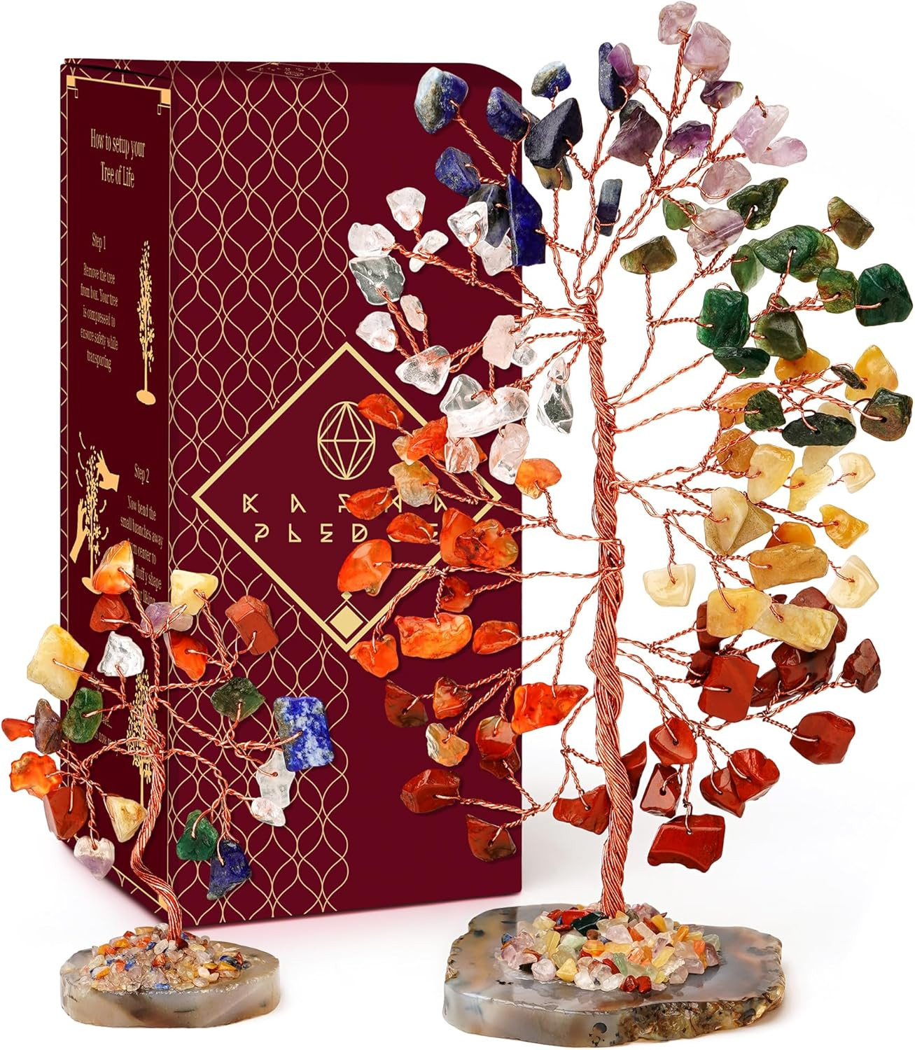 Set of 2 Crystal Trees Unique Birthday Gifts for Women, Mom & Dad, Slice Base Ha