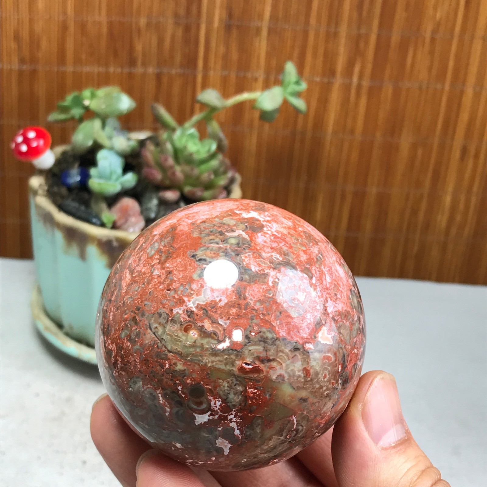 NATURAL money Mexico agate sphere Hand polishing Ball Crystal specimen A5000