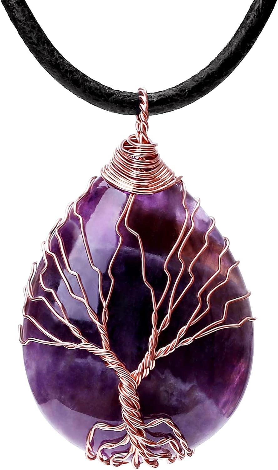 7 Chakra Gemstone Healing Crystals Necklace – Copper Wire Wrapped Natural Uni…