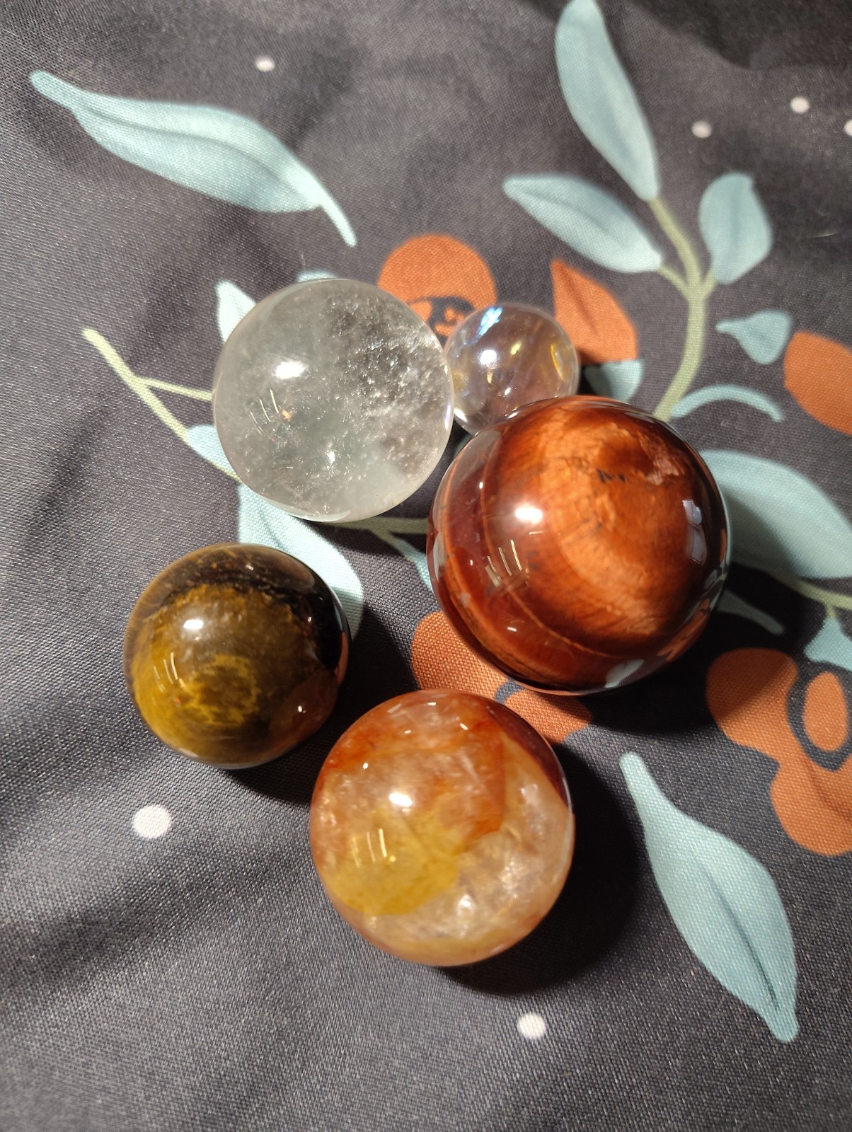 Crystal Sphere Collection Clear Quartz, Tiger Eye, Red Tiger Eye and Fire Quartz