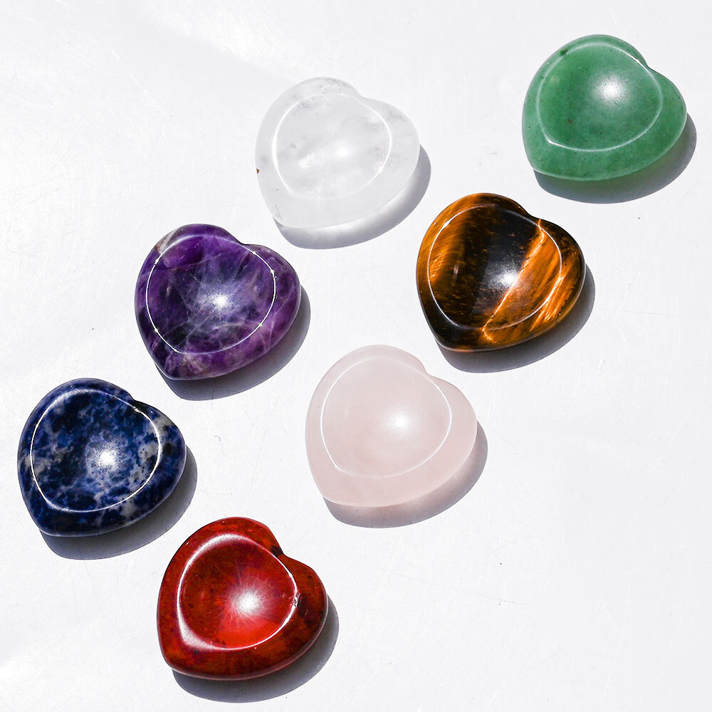 Handcarved Crystal Thumb Worry Stone for Anxiety Reiki Pocket Palm Heart Stone