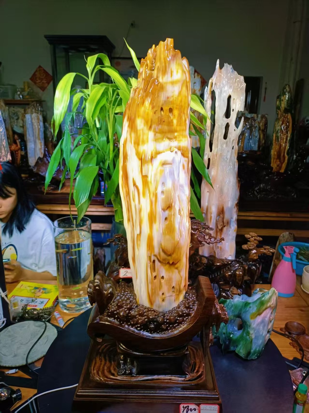 28.6LB Rare Natural Petrified Wood Fossil Jade Mineral Specimen + Stand