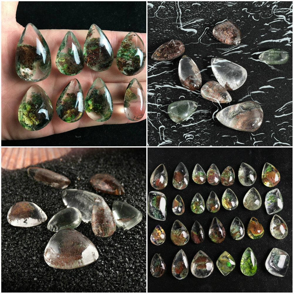 4 PCS Natural Ghost Phantom Quartz Crystal Gems Specimen Healing Pendant