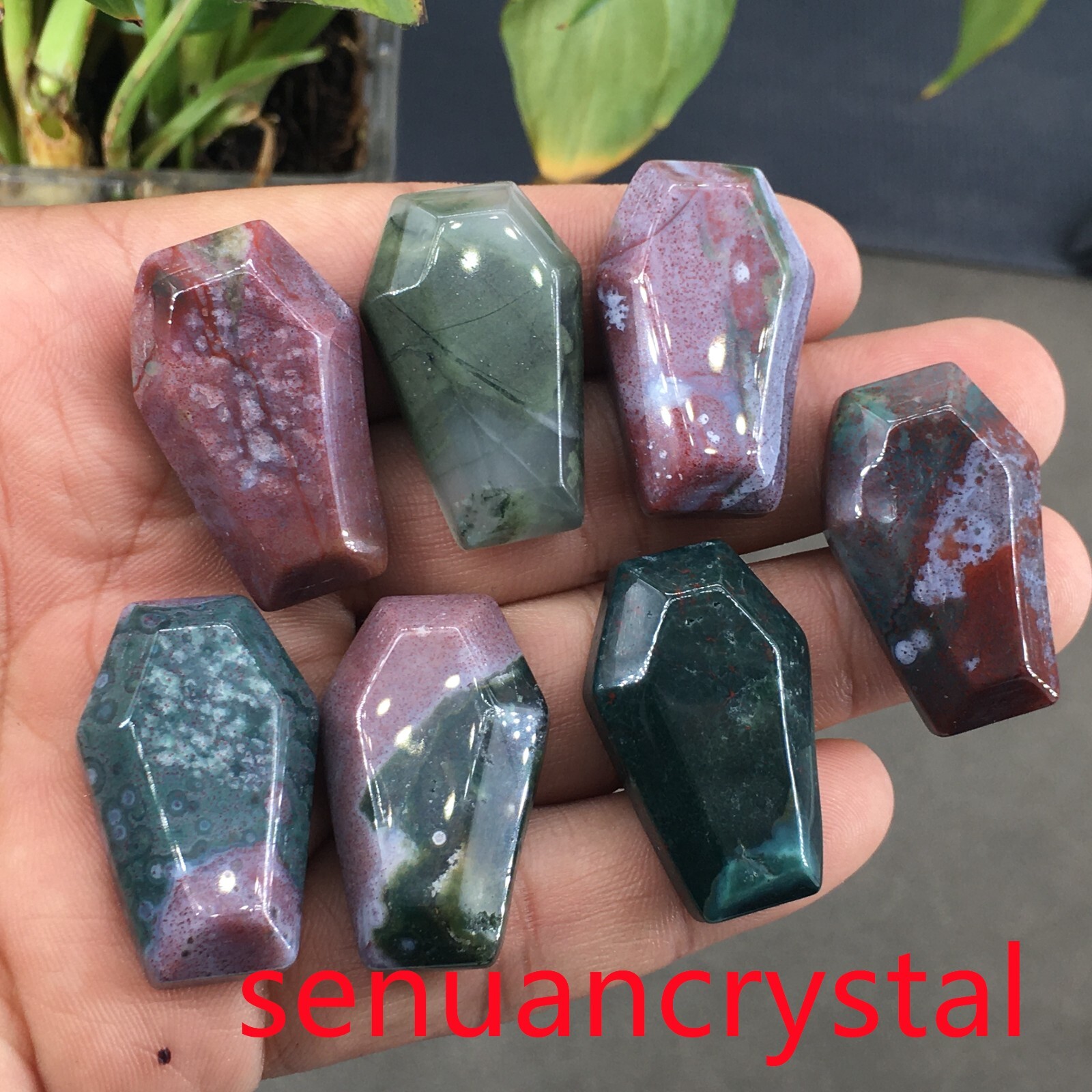 5pc Natural Marine jasper Coffin Quartz Carved Crystal Reiki Healing decoration
