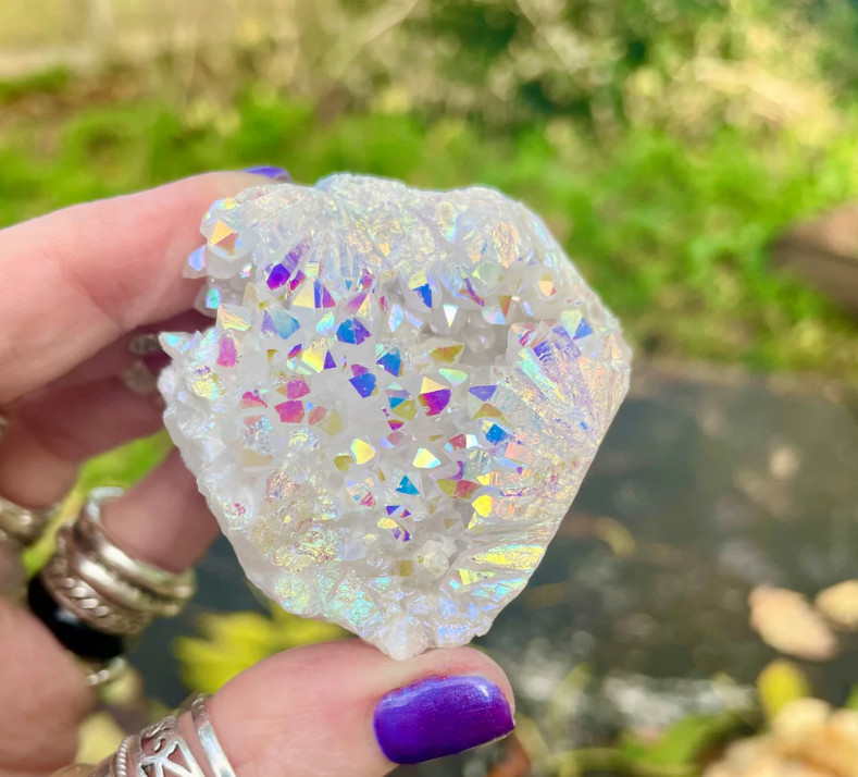 Titanium Rainbow Angel Aura Quartz Cluster Geode Quartz Crystal Specimens Gift