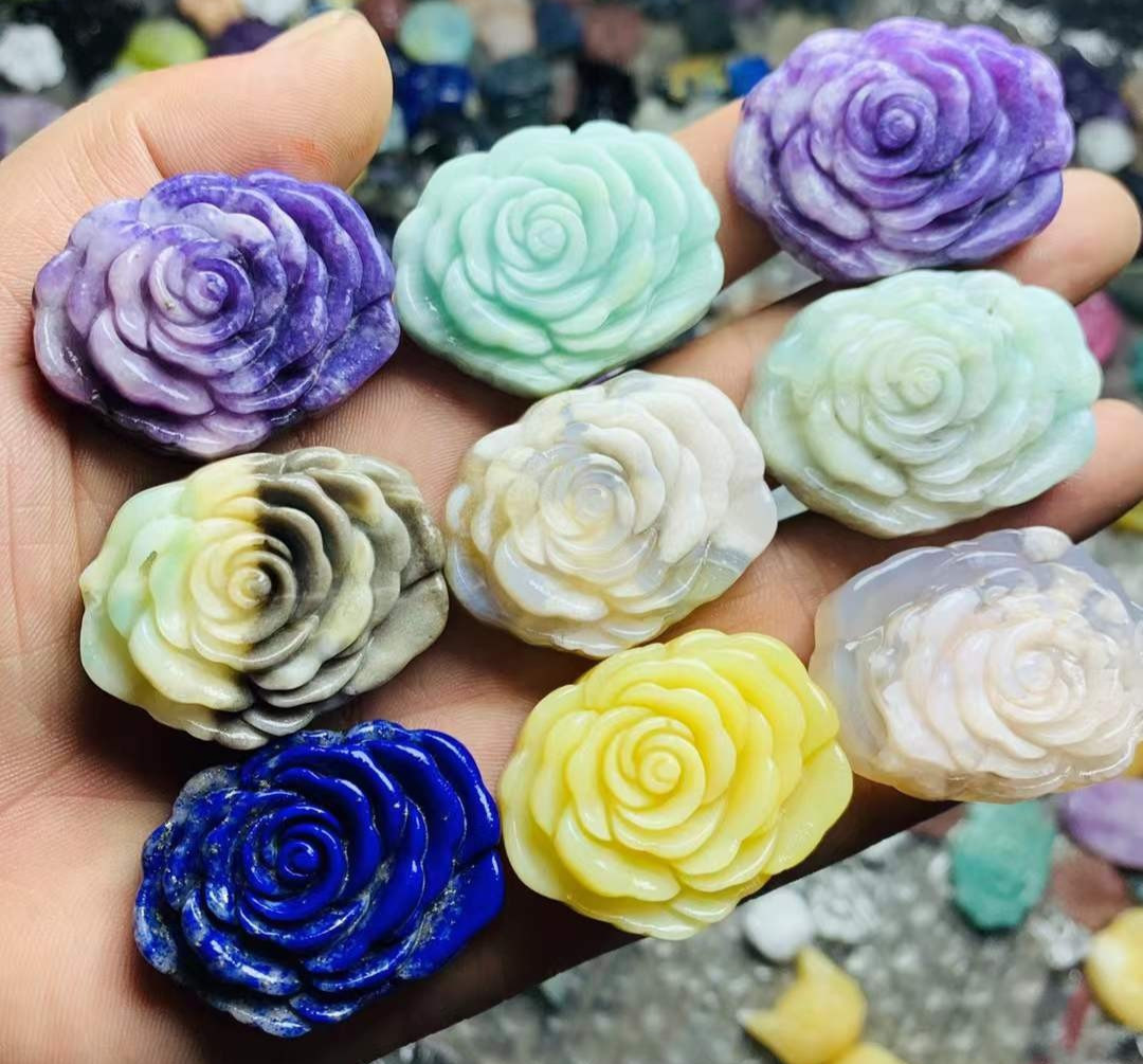 10pc Natural Mix Material Quartz Carved Flower Gift Crystal Random Decor