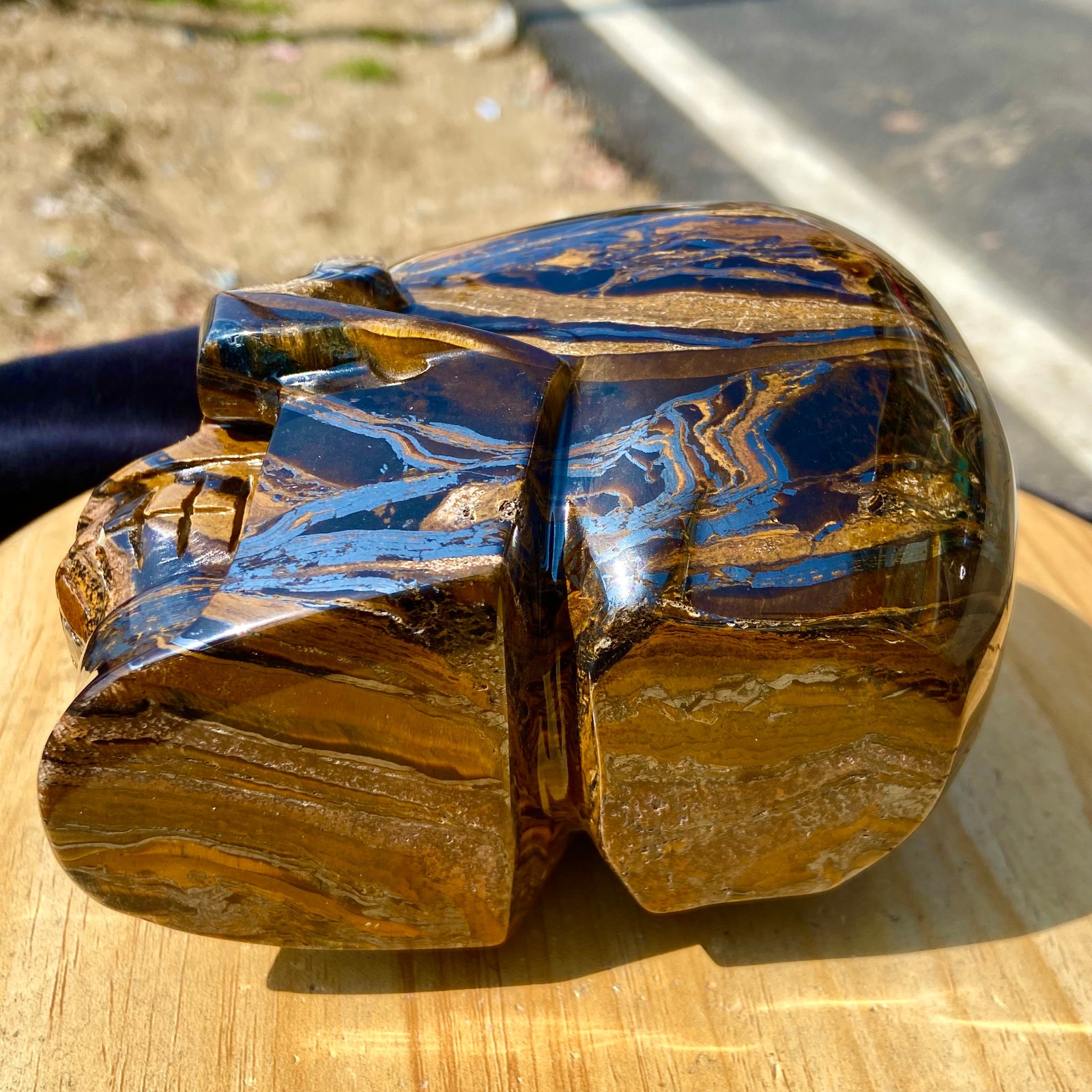 4.4LB Realistic Tiger’s Eye Skull Carving, Gemstone Healing & Collectible