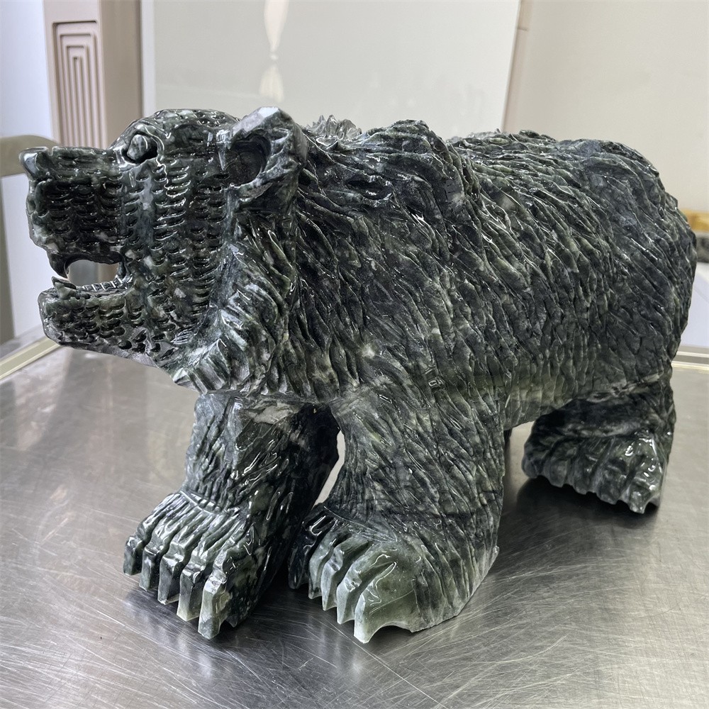 19LB 11.4″ Large Natural Xiuyan Jade Bear Crystal Carving Reiki Statue Quartz