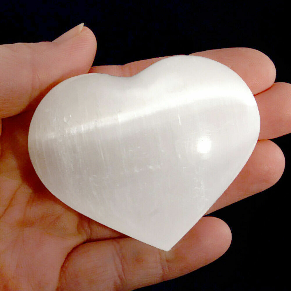 XL Polished Natural Selenite Crystal Hearts LOT of 10 Puffy Carved Stones BULK