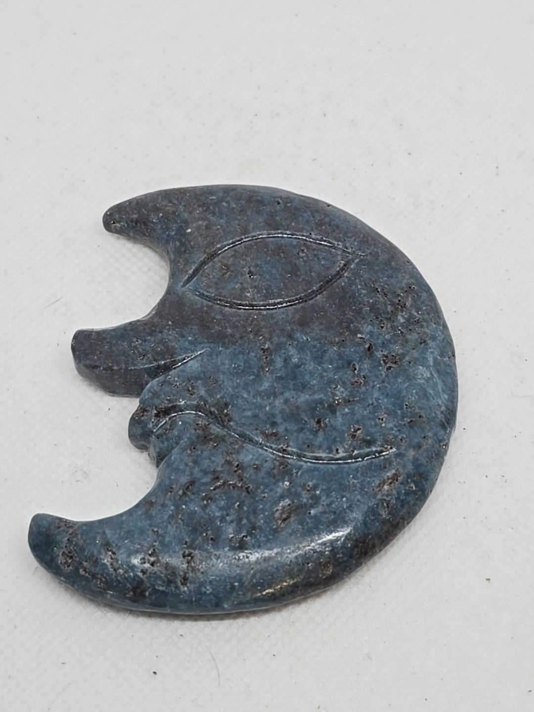 Blue Apatite Hand Carved Moon With Face Polished Double Sided