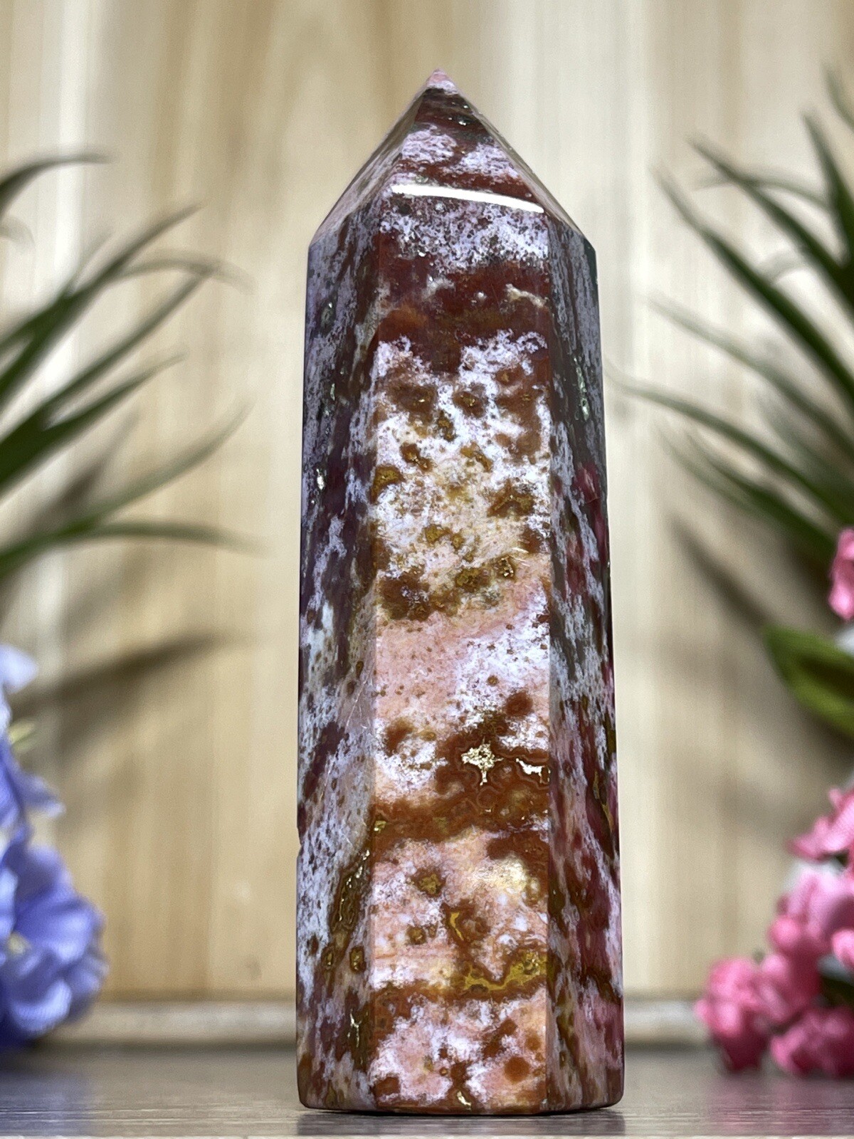 OCEAN JASPER TOWER – Mineral Point Pink Purple Chakra Crystal Witch Yoga Decor
