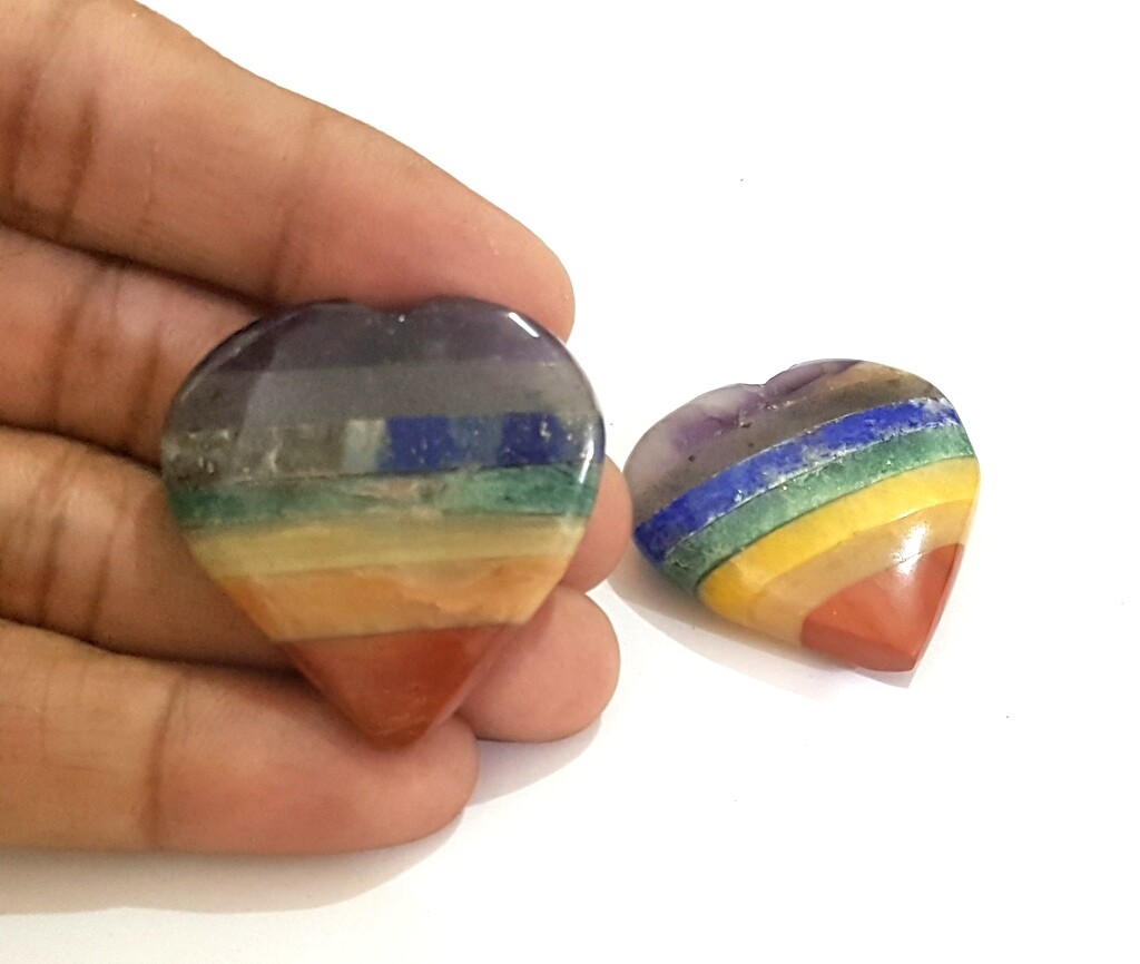 7 Chakra Bonded Heart Shape Palm Worry Stone Reiki Healing Meditation 1 Crystal
