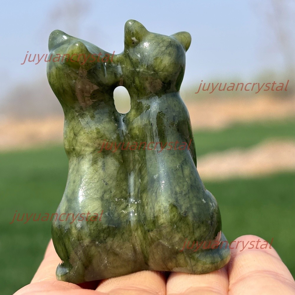 1pc Natural Serpentine Quartz Carved Cat Skull Crystal Reiki Healing Decor