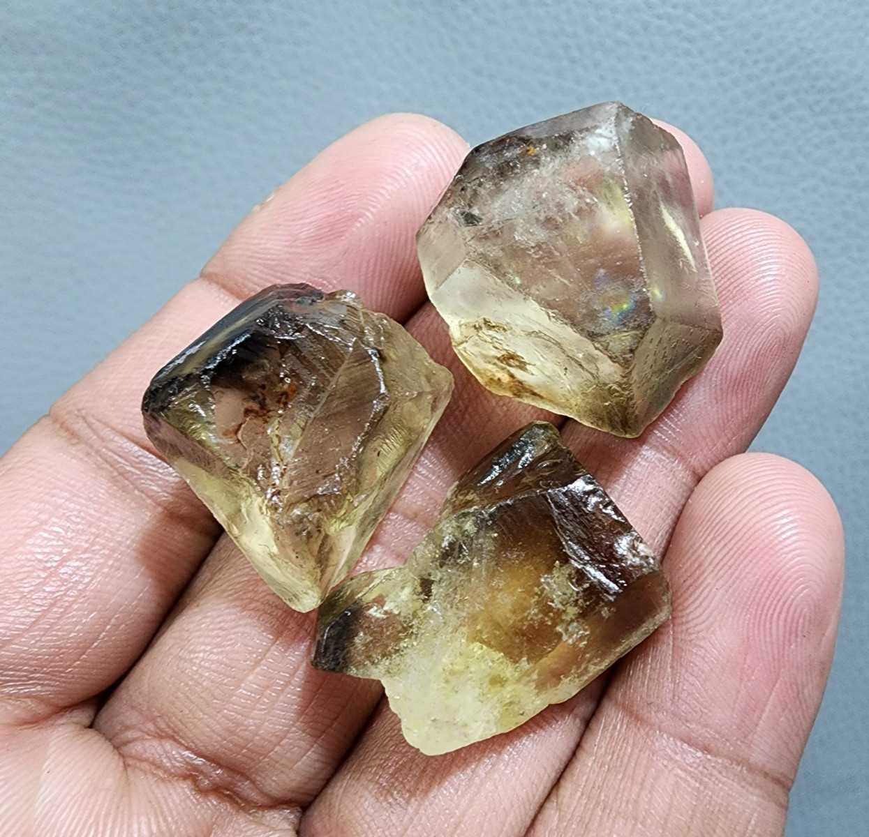 3 PCS Beautiful Lemon Bio Smoky Quartz Crystal Rough Gemstone Raw Size 25-26 MM