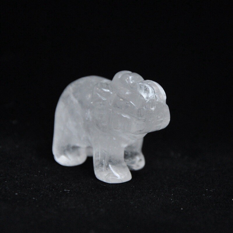 Natural Clear Quartz Crystal Carved Elephant Healing Gemstone Animal Decor Gift