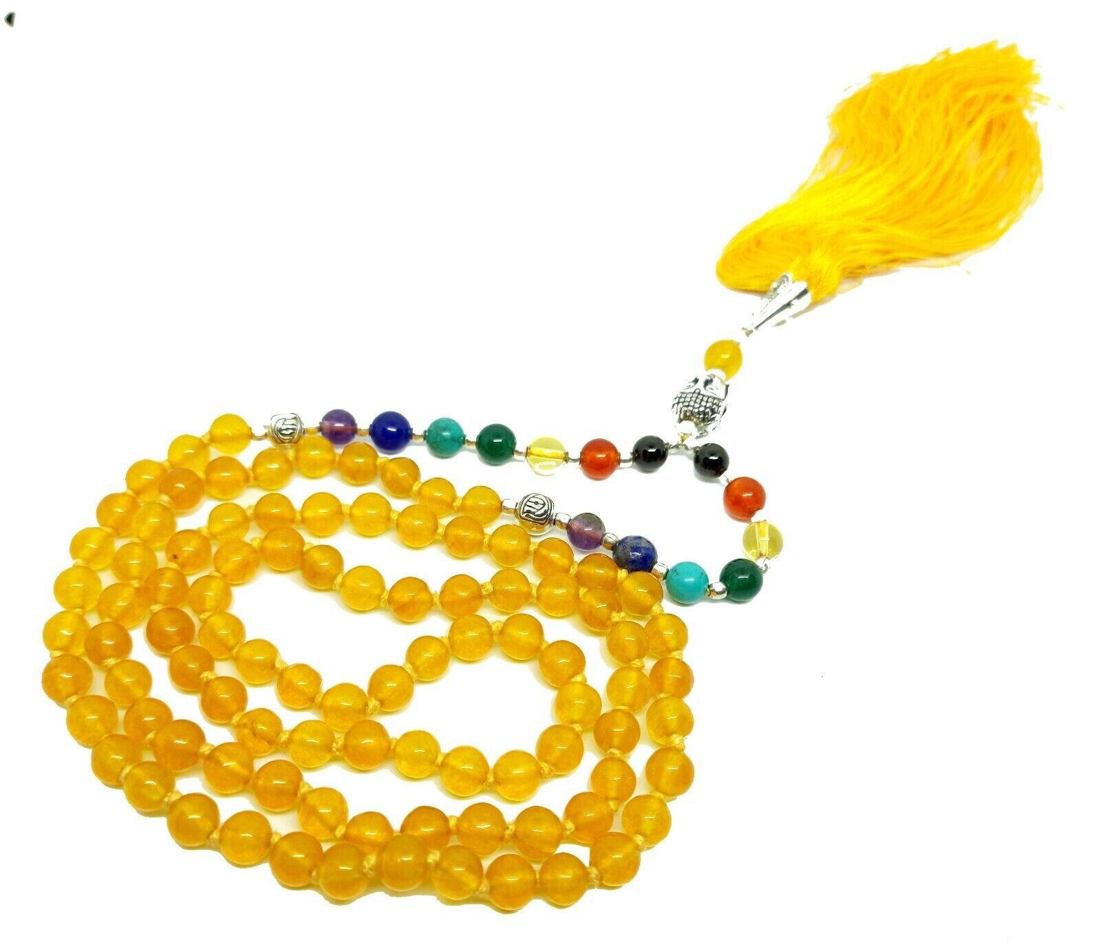 Yellow Agate Necklace With 7 Chakra Crystal Mala 200% Real Agate Stone