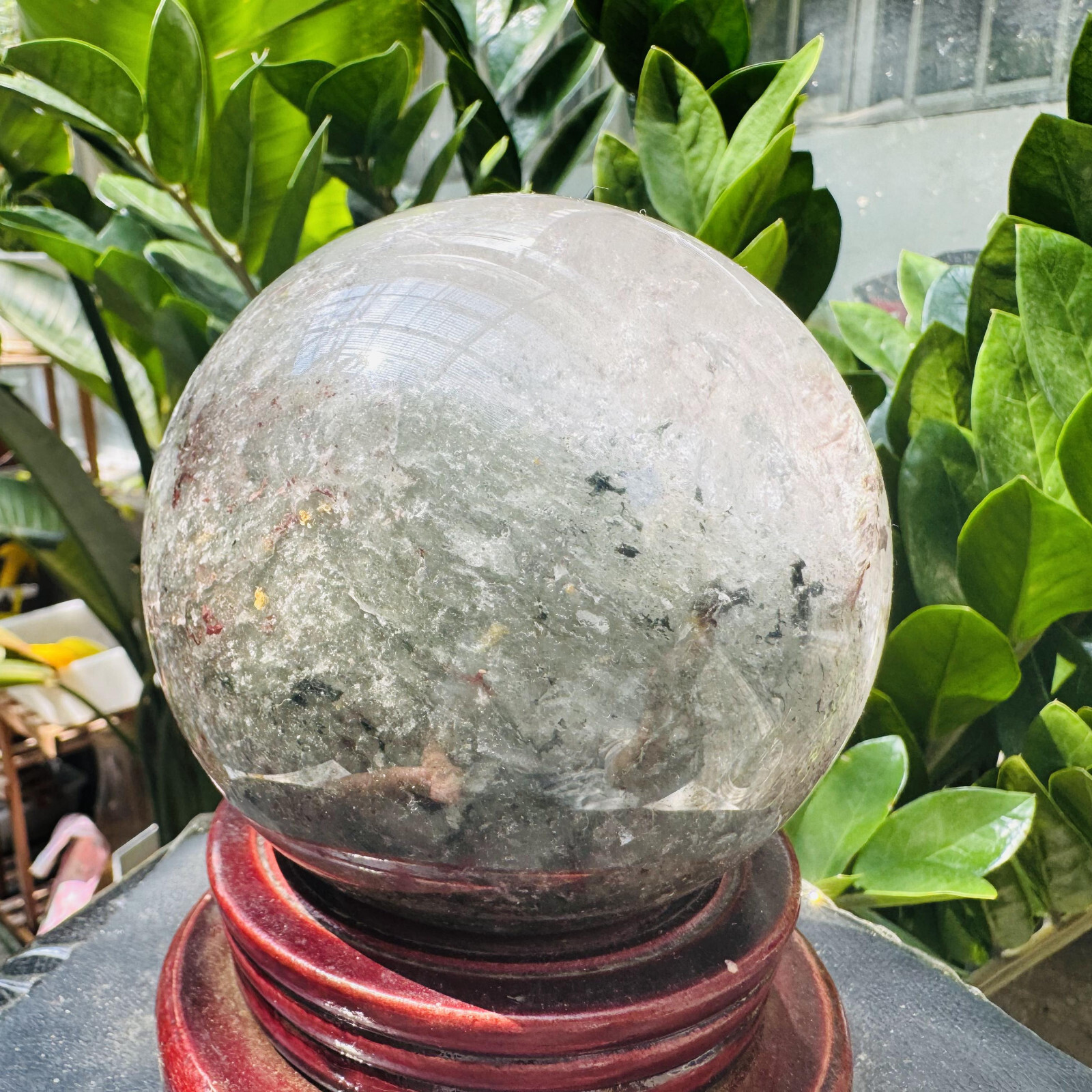 3.87LB Rare Natural Green Ghost phantom quart ball carved crystal sphere reiki