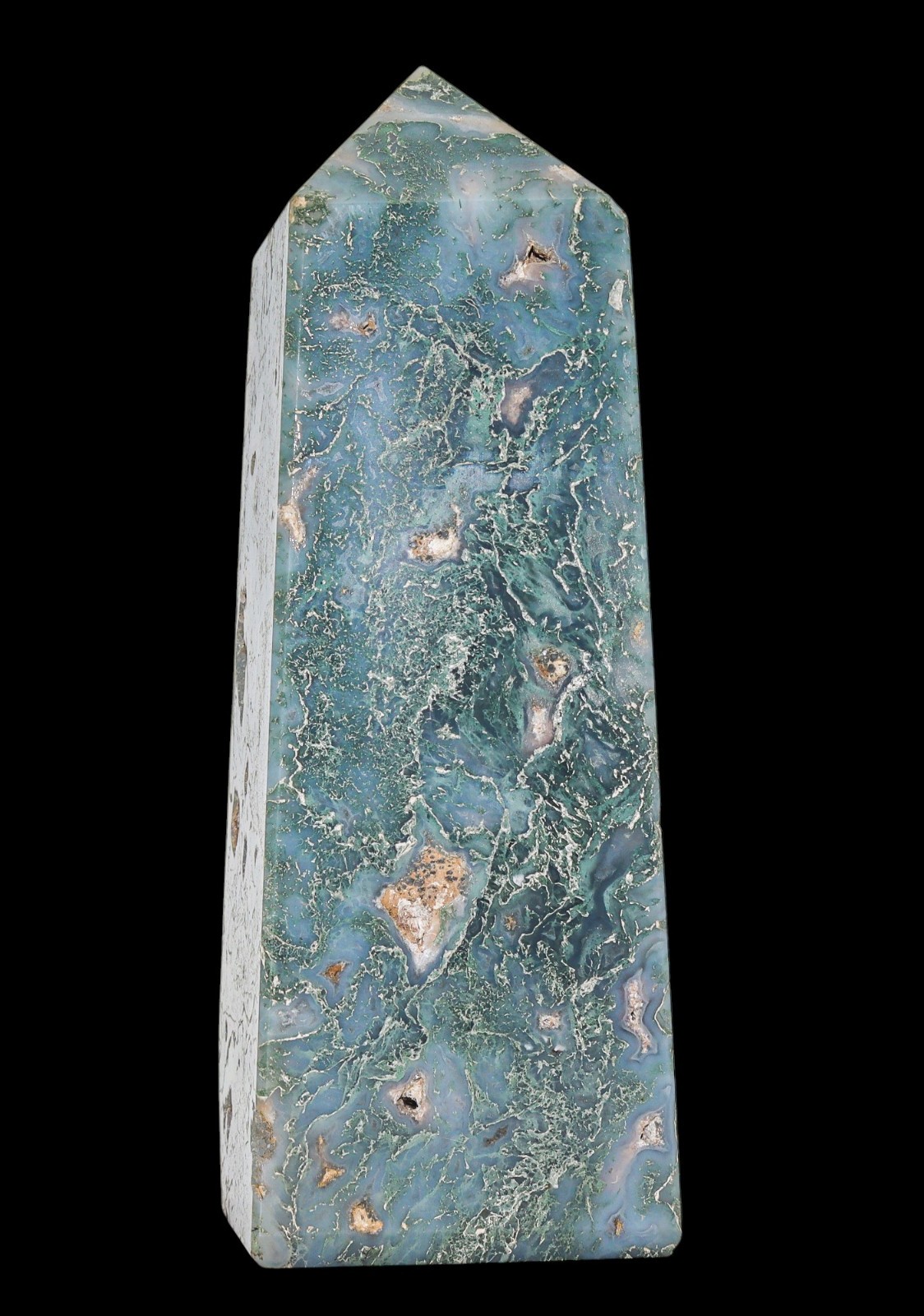 Green Druzy Moss Agate Obelisk Point Tower (150MM) Reiki Aura Chakra Balancing