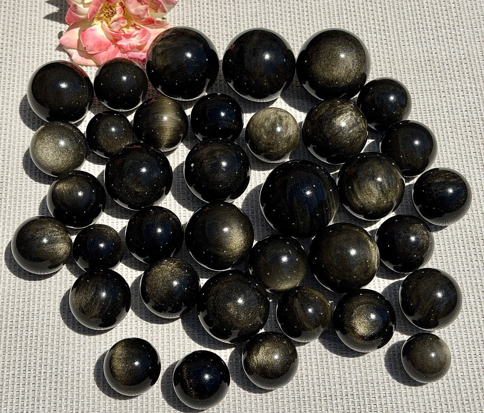 Wholesale Lot – 2 lbs Gold Sheen Obsidian Spheres | Natural Volcanic Glass