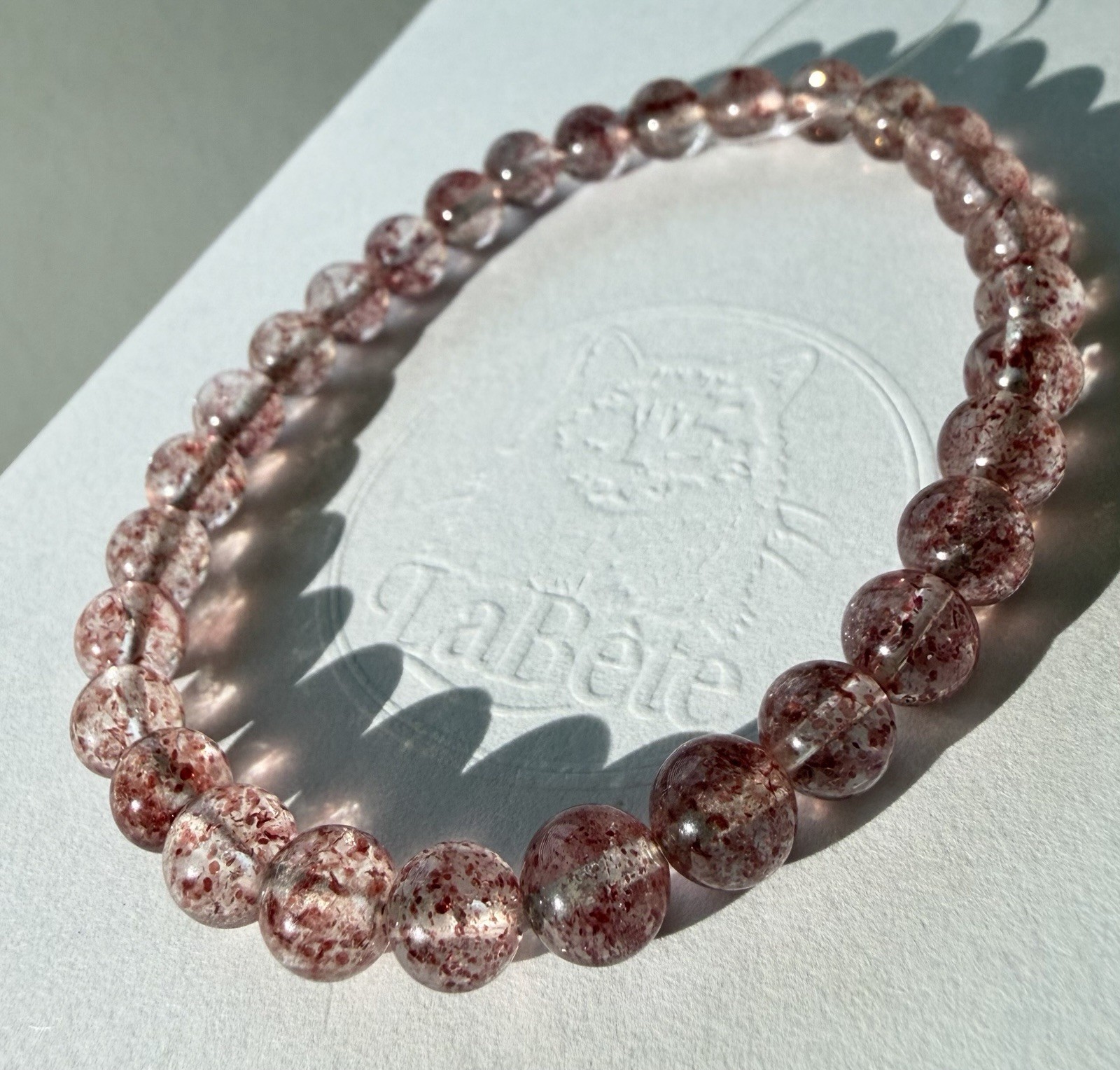 Natural Lepidocrocite in Clear Quartz Bracelet Pink Confetti Golden Strawberry
