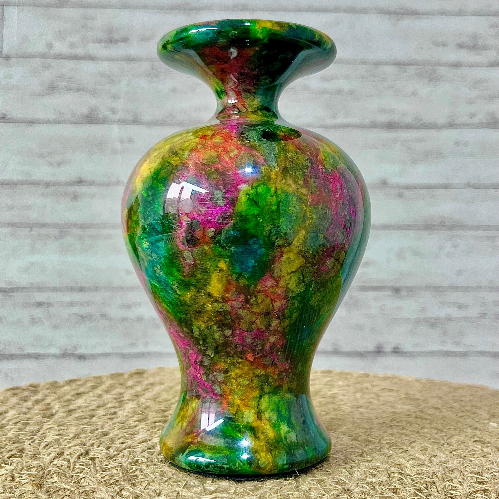 Natural Colorful Jade Stone Vase Multicolor Small Mouth Flower Holder 880 g