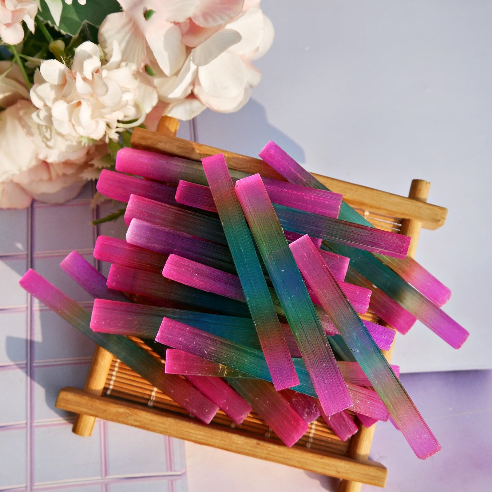 24PCS 3″ Raw Aura Selenite Sticks Crystal Wands Healing Cleansing Stone Lot Gift