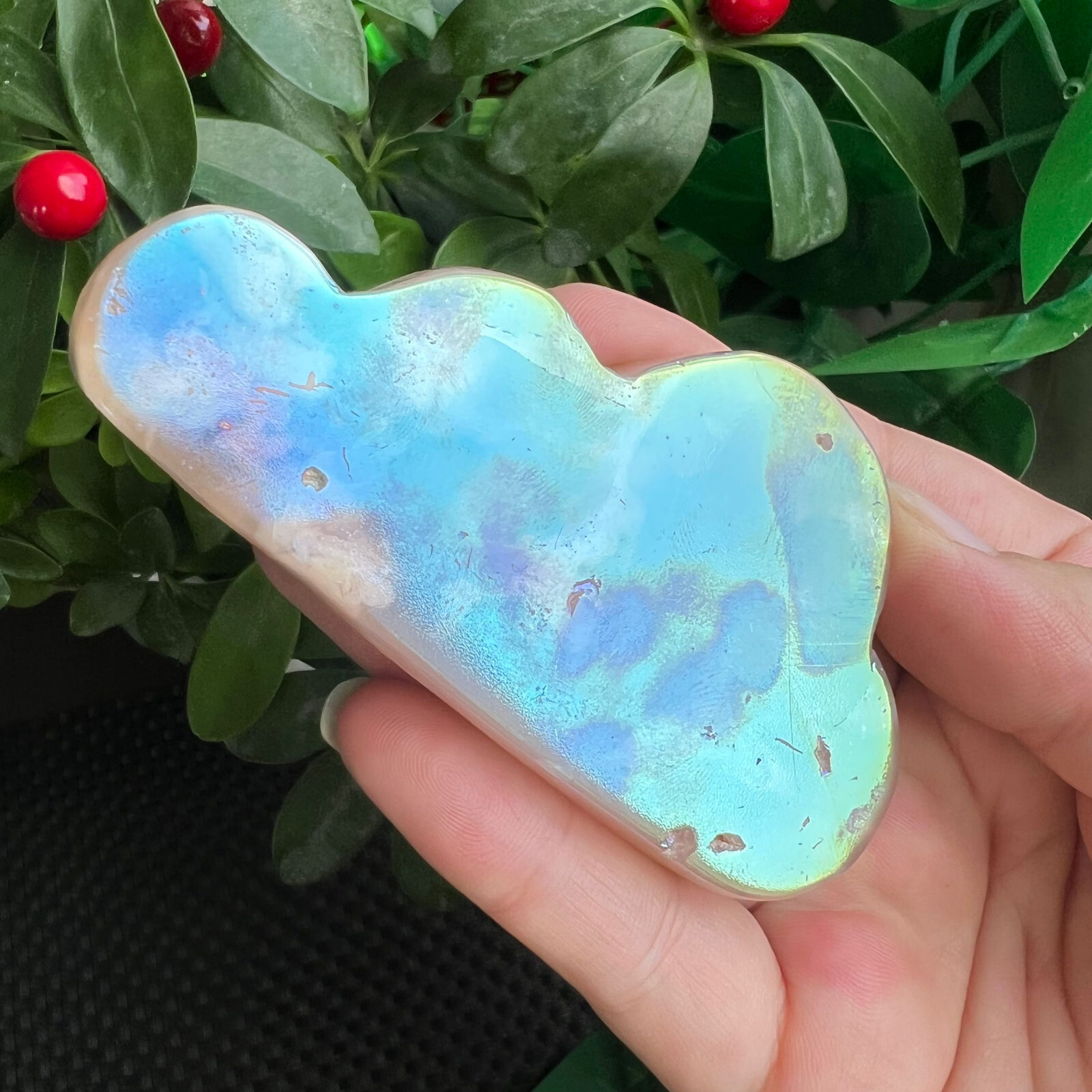 80g Titanium Angel Aura Flower Agate Slab Cloud Carving Quartz Crystal Polished