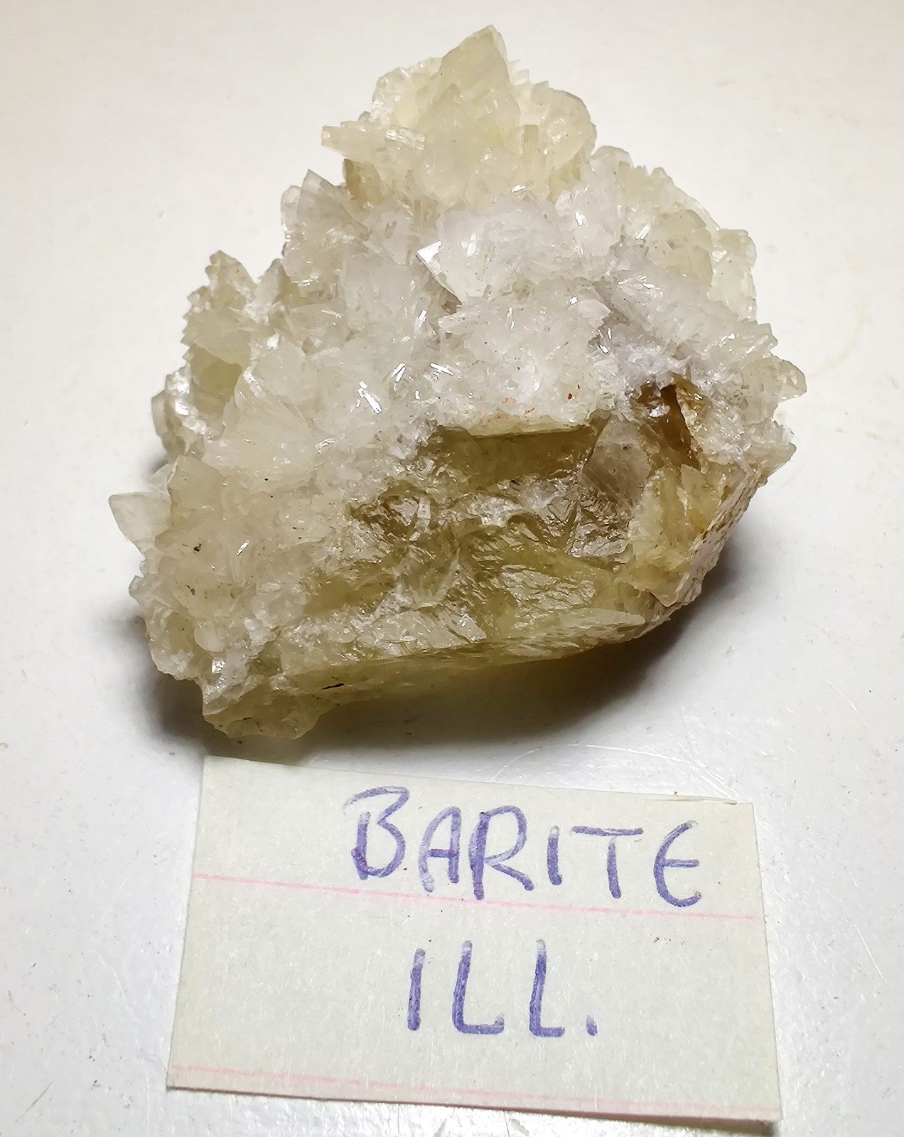 Barite crystals on Fluorite, fluorescent. Cave in Rock, Illinois. 30 grams.